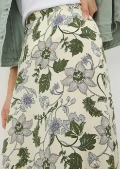 Skirts> Cream Floral Flared Midaxi Skirt