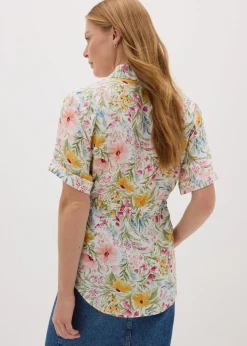 Tops>Papaya Cream Floral Tie Waist Longline Shirt