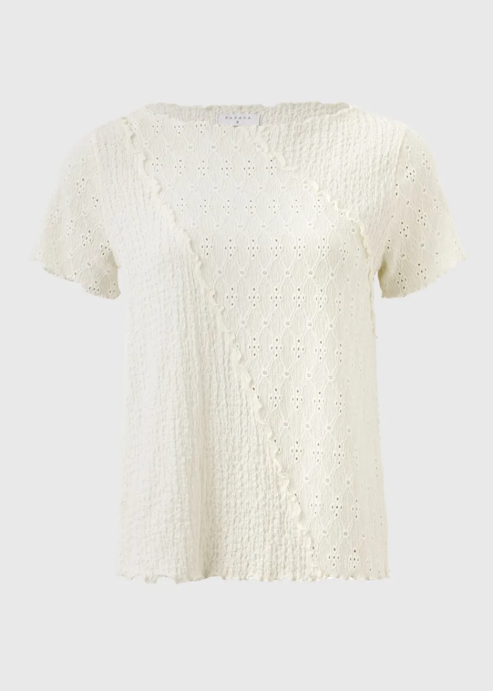 T-Shirts>Papaya Mixed Texture T-Shirt Cream