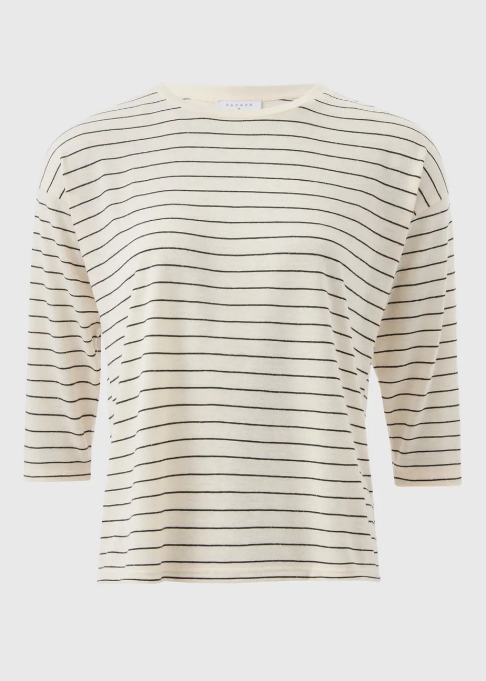 T-Shirts>Papaya Cream Monochrome Linen Blend Stripe Top