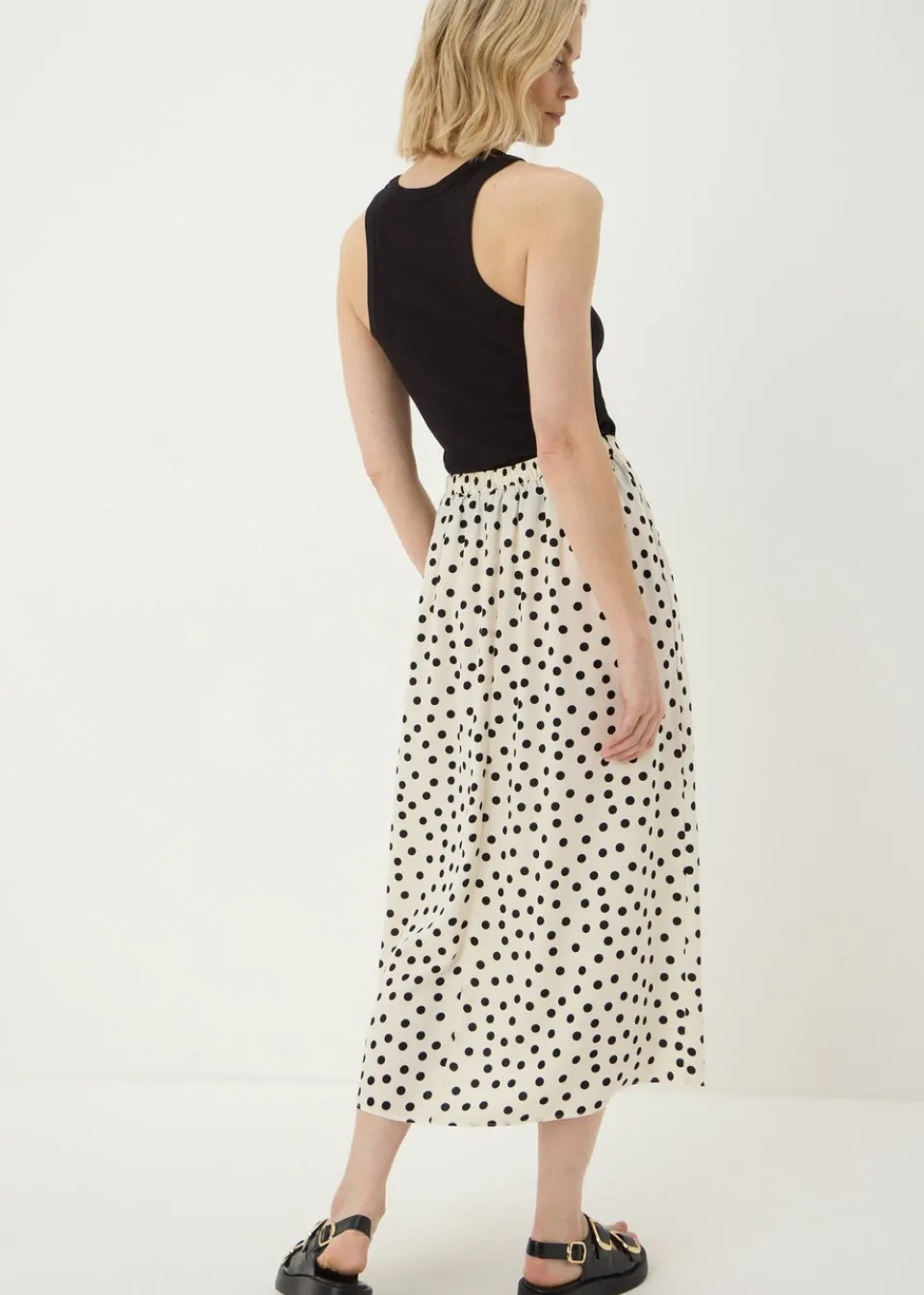 Skirts>Papaya Cream Polka Dot Flared Midaxi Skirt
