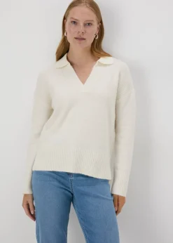 Tops>Papaya Ribbed V-Neck Jumper Cream