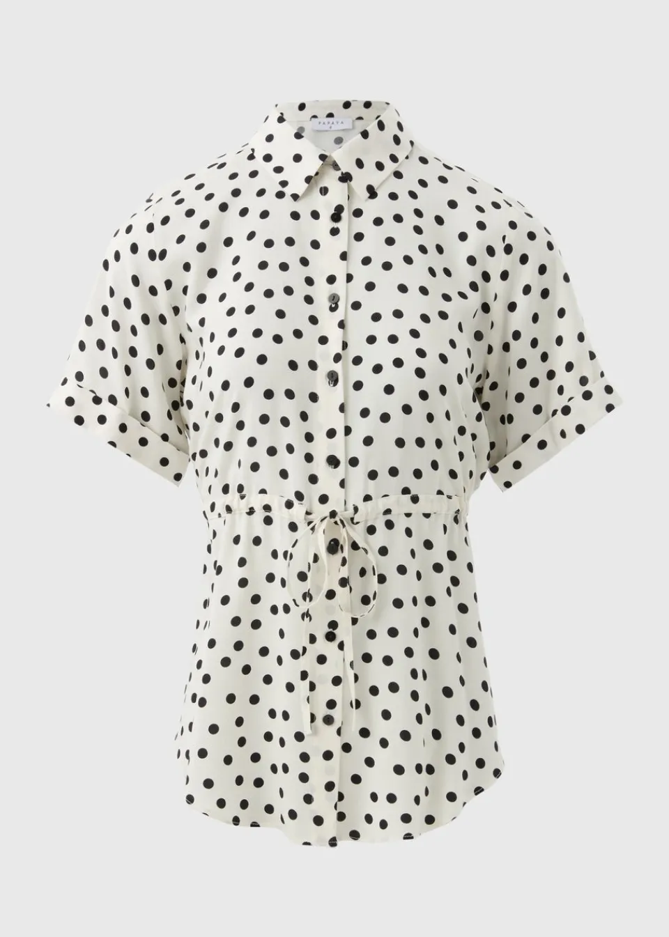 Tops>Papaya Cream Spot Tie Waist Longline Shirt