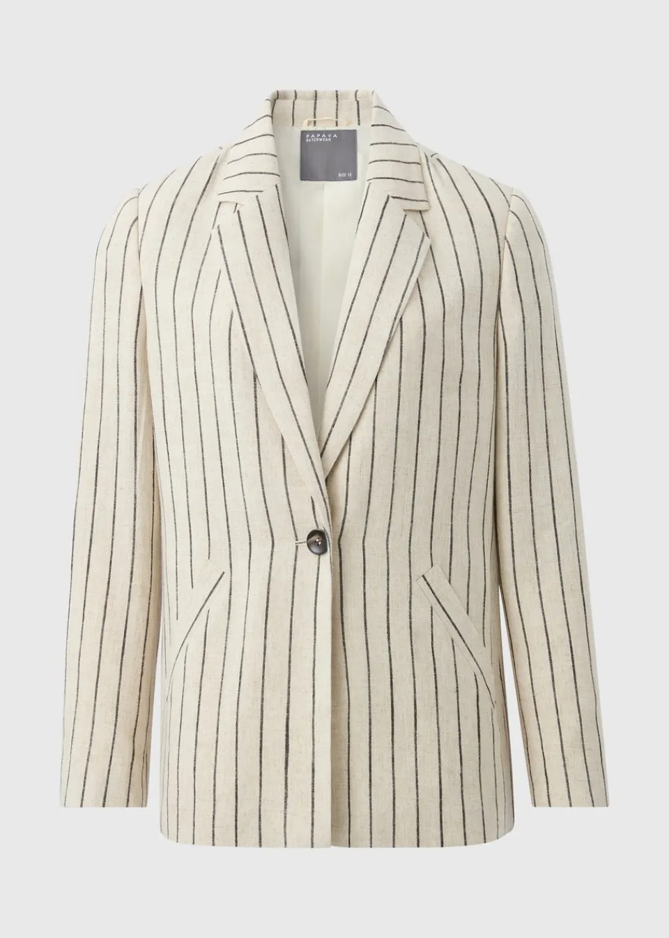 Coats & Jackets>Papaya Cream Stripe Linen Blend Blazer