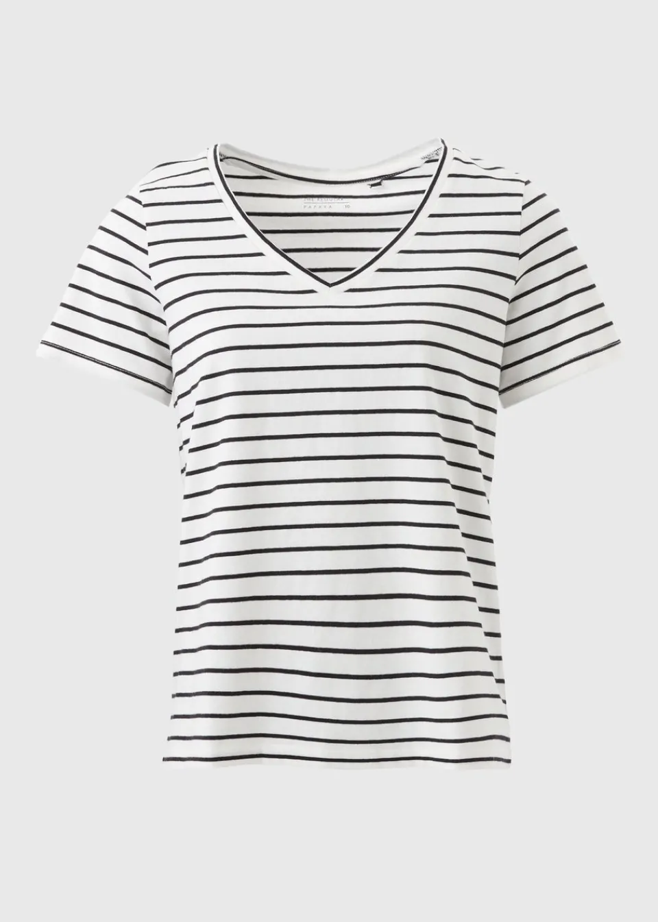 T-Shirts>Papaya Cream Stripe V-Neck Regular Fit T-Shirt