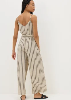 Jumpsuits & Playsuits>Papaya Stripe Wide Leg Jersey Jumpsuit Cream