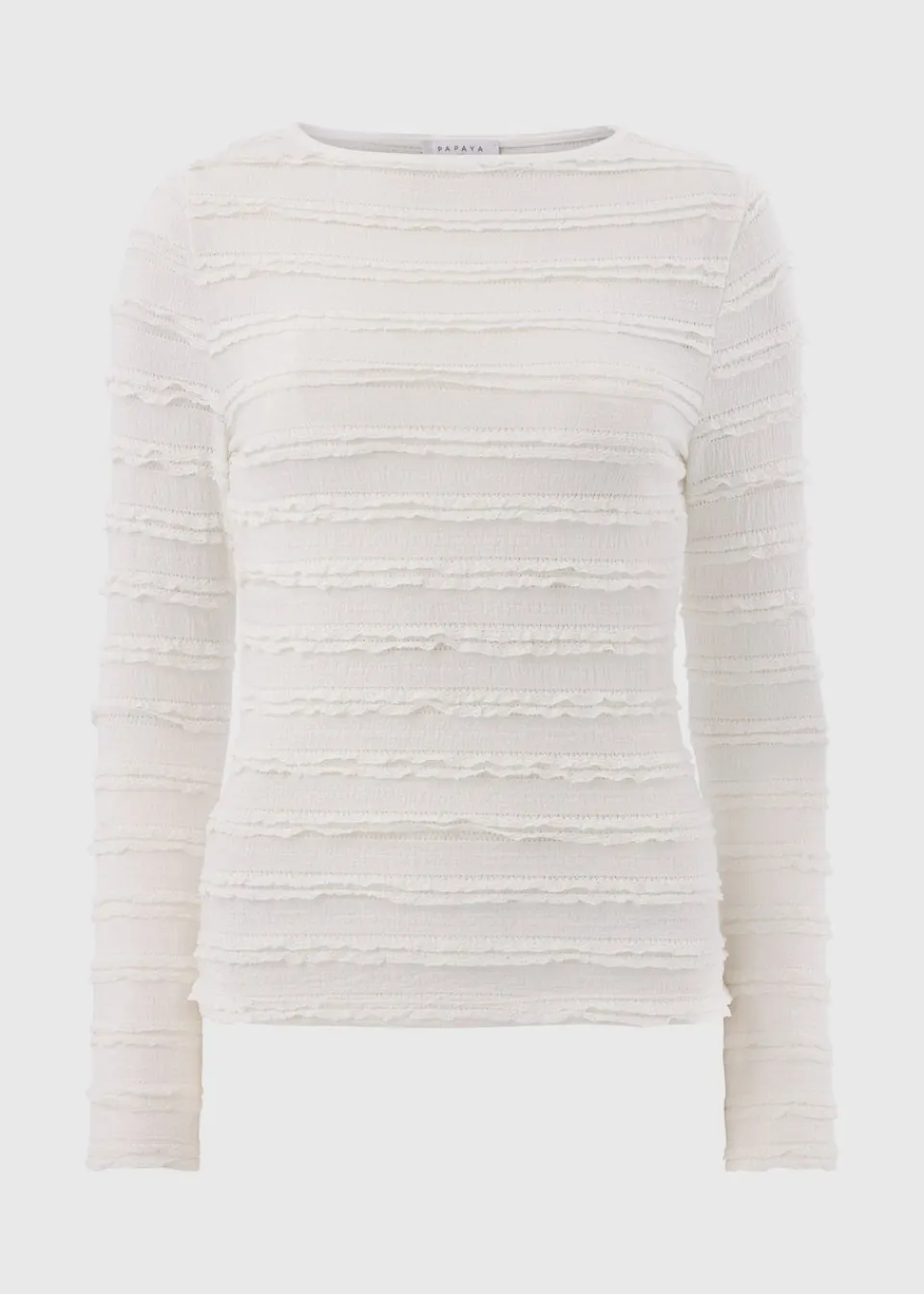 Tops>Papaya Cream Textured Long Sleeve Top