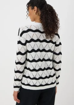 Tops>Papaya Cream Wave Stripe Cardigan