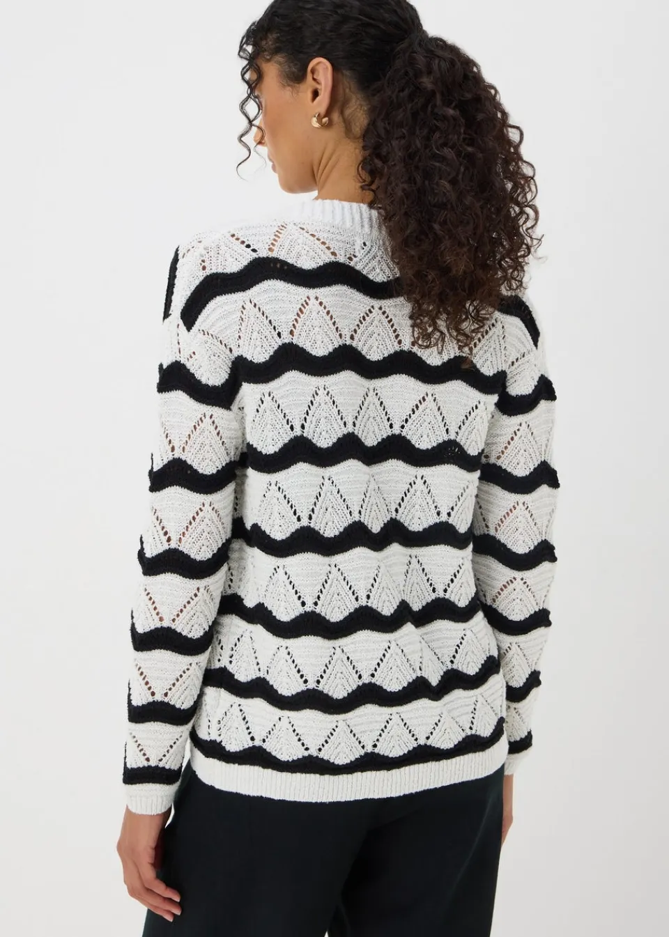 Tops>Papaya Cream Wave Stripe Cardigan