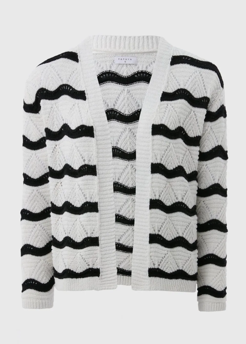Tops>Papaya Cream Wave Stripe Cardigan