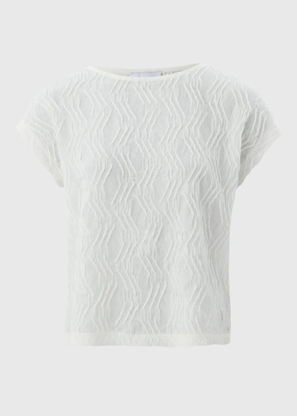 T-Shirts>Papaya Cream Wavy Textured Crew Neck T-Shirt