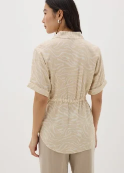 Blouses & Shirts>Papaya Cream Zebra Tie Waist Longline Shirt