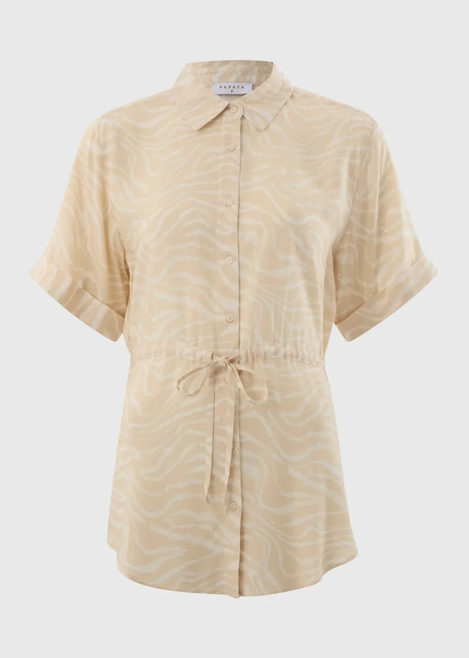 Blouses & Shirts>Papaya Cream Zebra Tie Waist Longline Shirt