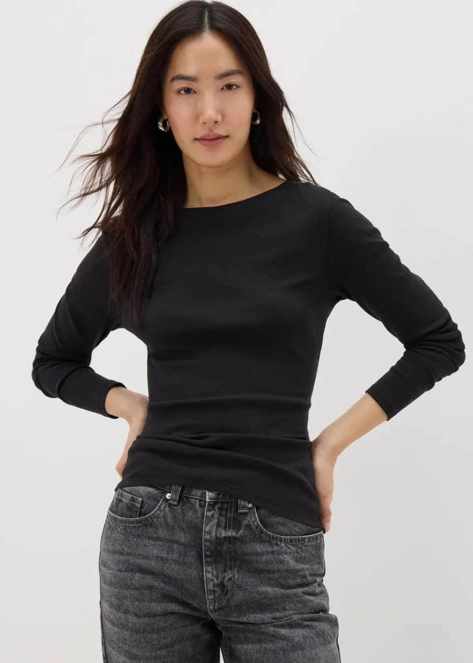 T-Shirts>Papaya Dark Grey Long Sleeve T-Shirt Black