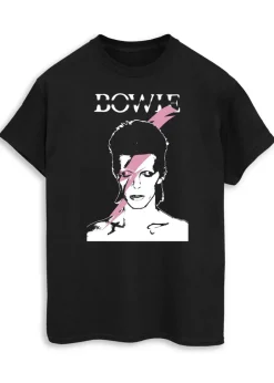 T-Shirts>David Bowie Pink Flash Women Black Printed Boyfriend Fit Music T-Shirt