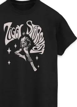 T-Shirts>David Bowie Ziggy Pose Women Black Printed Boyfriend Fit Music T-Shirt