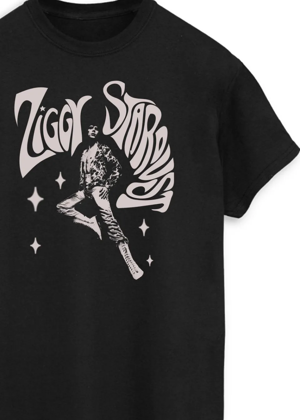 T-Shirts>David Bowie Ziggy Pose Women Black Printed Boyfriend Fit Music T-Shirt