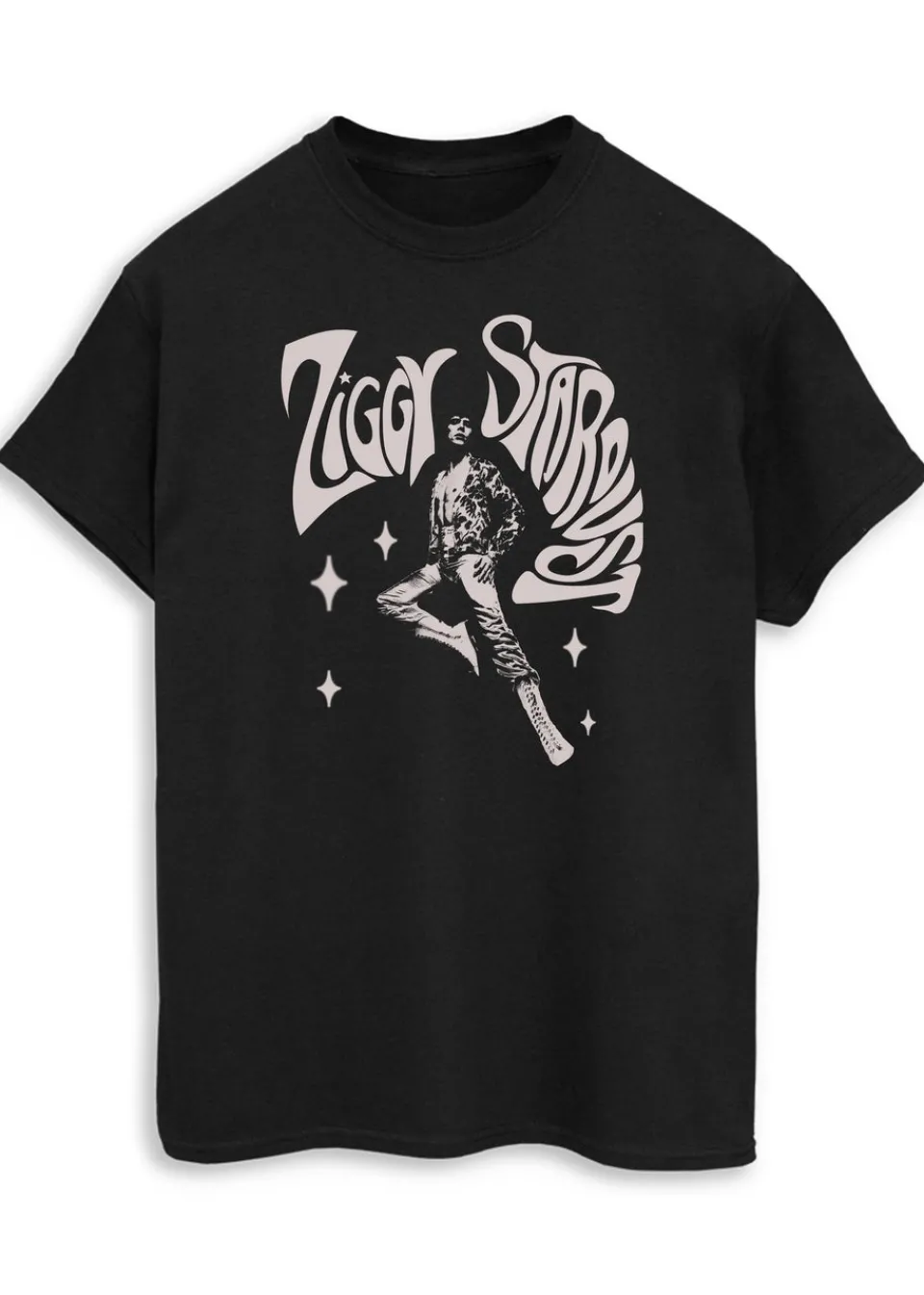 T-Shirts>David Bowie Ziggy Pose Women Black Printed Boyfriend Fit Music T-Shirt