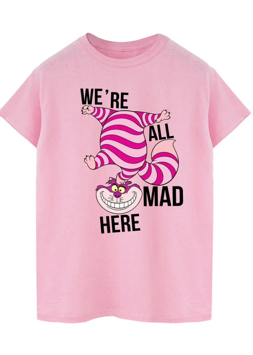 T-Shirts>Disney Alice In Wonderland All Mad Here Baby Pink Printed Boyfriend Fit T-Shirt