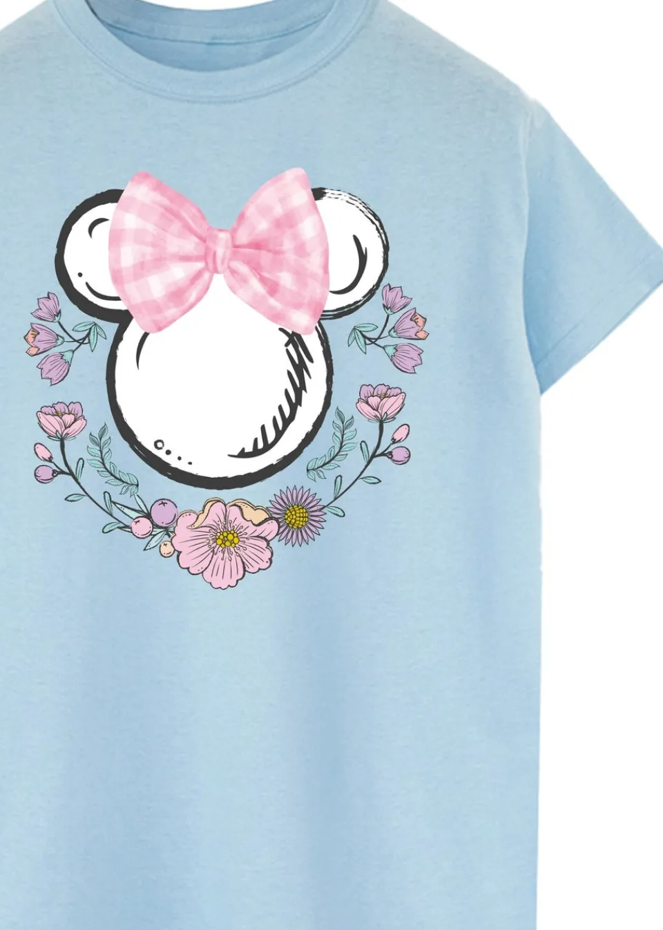 Tops>Disney Blue Minnie Mouse Bows Flowers Boyfriend Fit T-Shirt