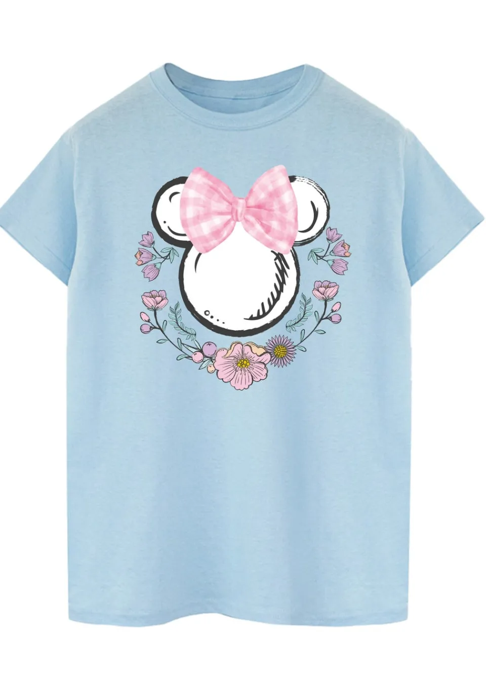 Tops>Disney Blue Minnie Mouse Bows Flowers Boyfriend Fit T-Shirt