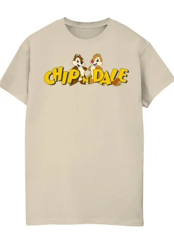 T-Shirts>Disney Chip N Dale Character Logo Sand Boyfriend Fit Graphic T-Shirt