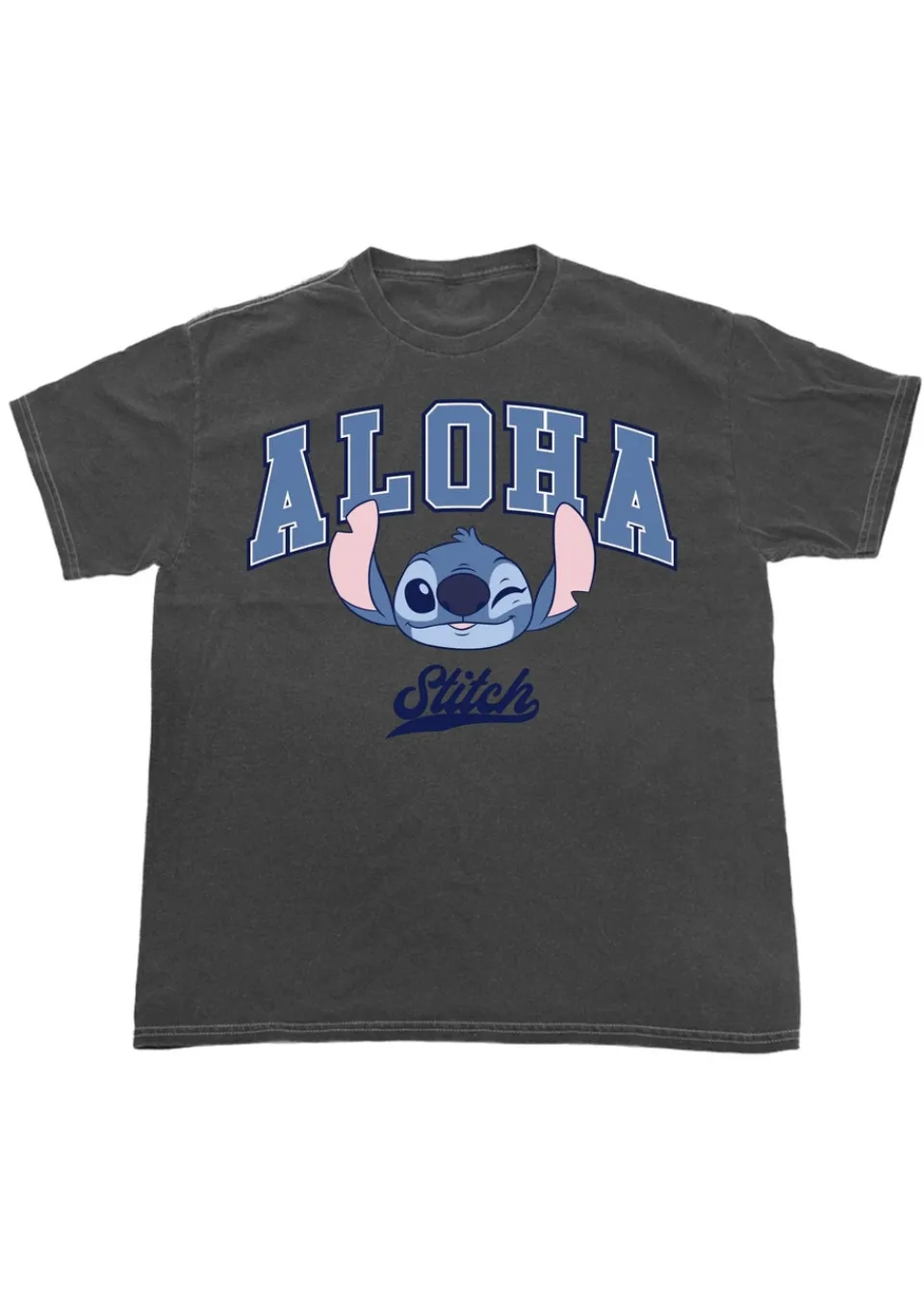T-Shirts>Disney Lilo & Stitch Aloha Charcoal Washed Boyfriend Fit T-Shirt