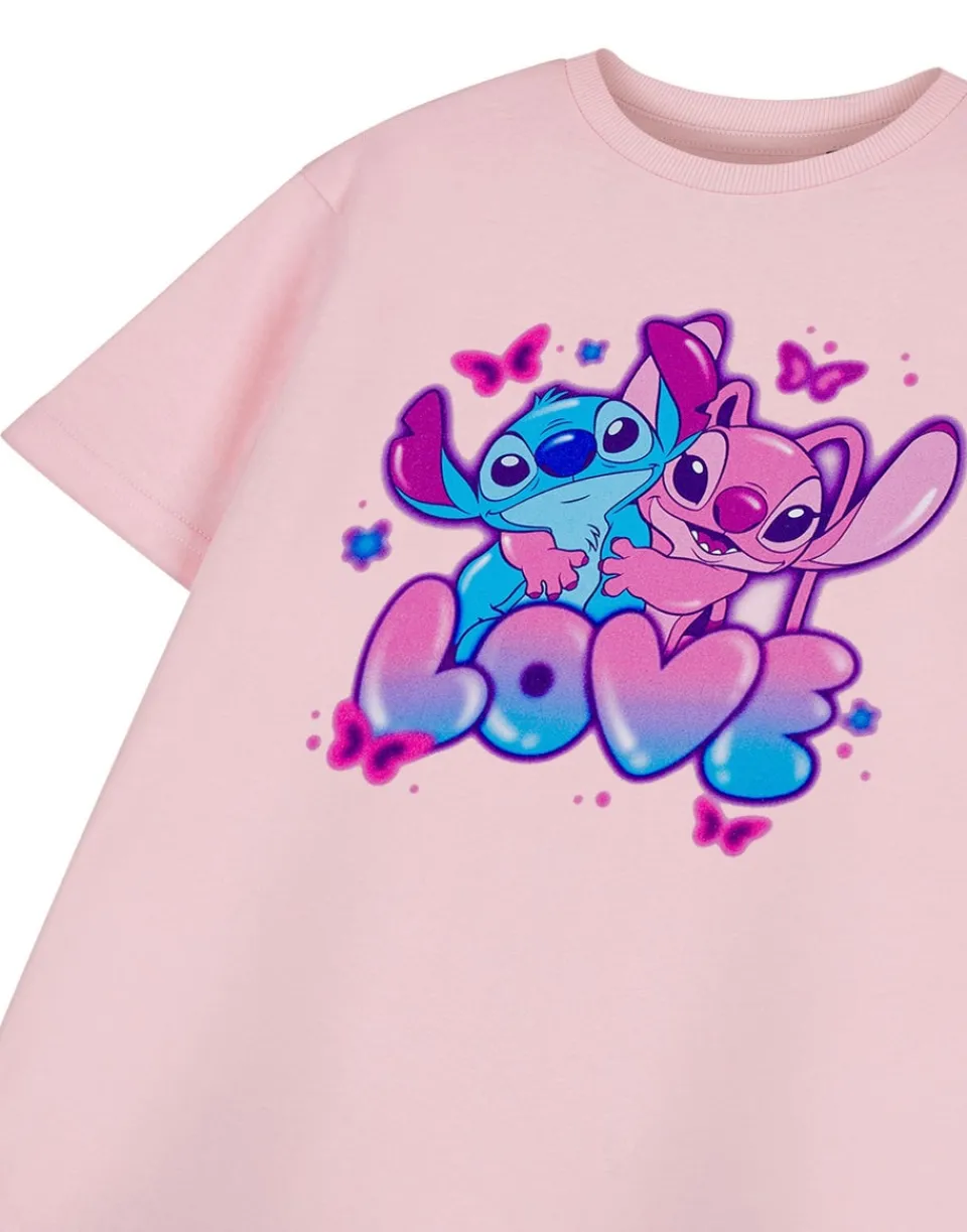 T-Shirts>Disney Lilo & Stitch Love Girls Pink T-Shirt (3-14 Years)