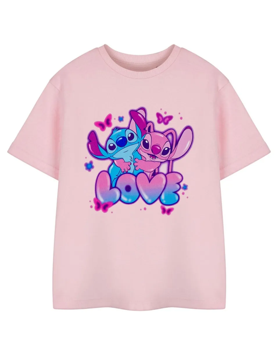 T-Shirts>Disney Lilo & Stitch Love Girls Pink T-Shirt (3-14 Years)