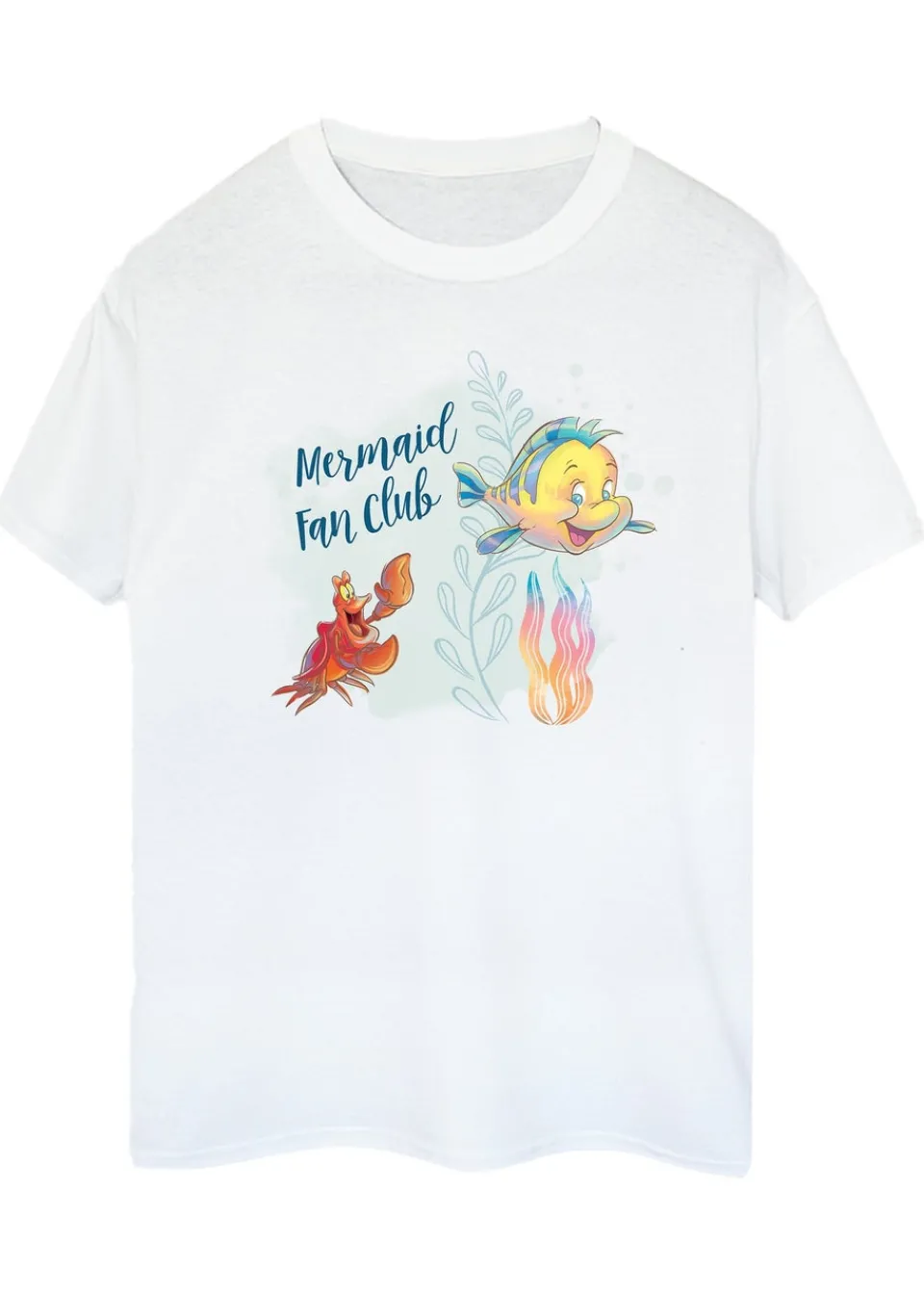 T-Shirts>Disney Little Mermaid Club White Printed Boyfriend Fit T-Shirt