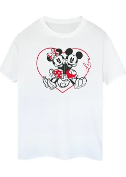 T-Shirts>Disney Mickey Mouse Heart White Boyfriend Fit T-Shirt