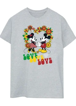 T-Shirts>Disney Mickey Mouse Hippie Love Heather Grey Printed Boyfriend Fit T-Shirt