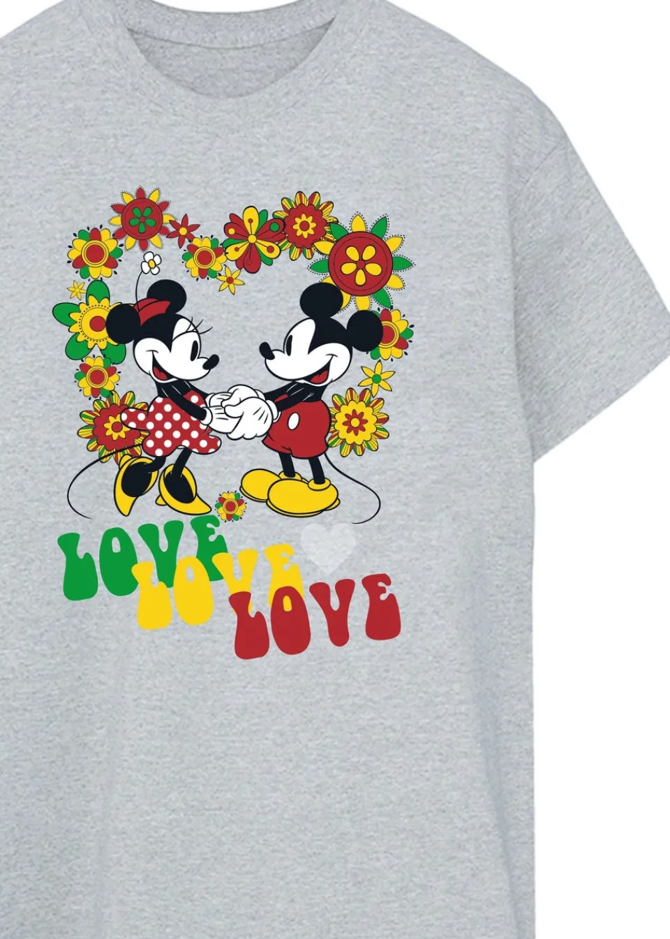 T-Shirts>Disney Mickey Mouse Hippie Love Heather Grey Printed Boyfriend Fit T-Shirt