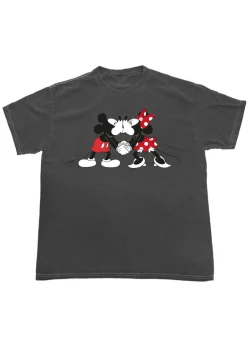 T-Shirts>Disney Mickey Mouse Kiss Charcoal Washed Boyfriend Fit T-Shirt