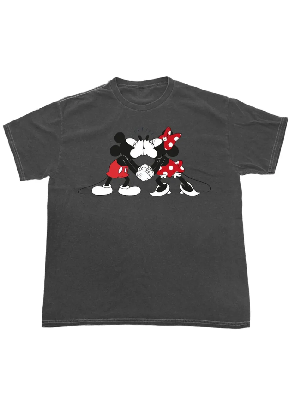 T-Shirts>Disney Mickey Mouse Kiss Charcoal Washed Boyfriend Fit T-Shirt