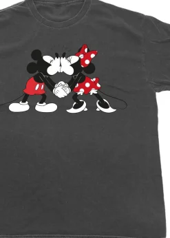 T-Shirts>Disney Mickey Mouse Kiss Charcoal Washed Boyfriend Fit T-Shirt