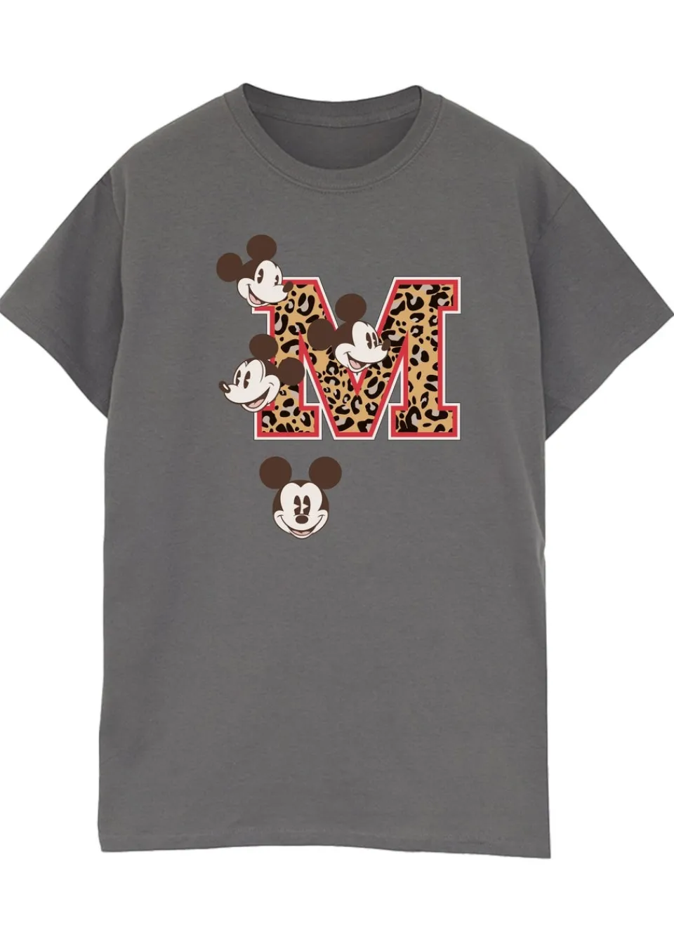 T-Shirts>Disney Mickey Mouse M Faces Charcoal Printed Boyfriend Fit T-Shirt