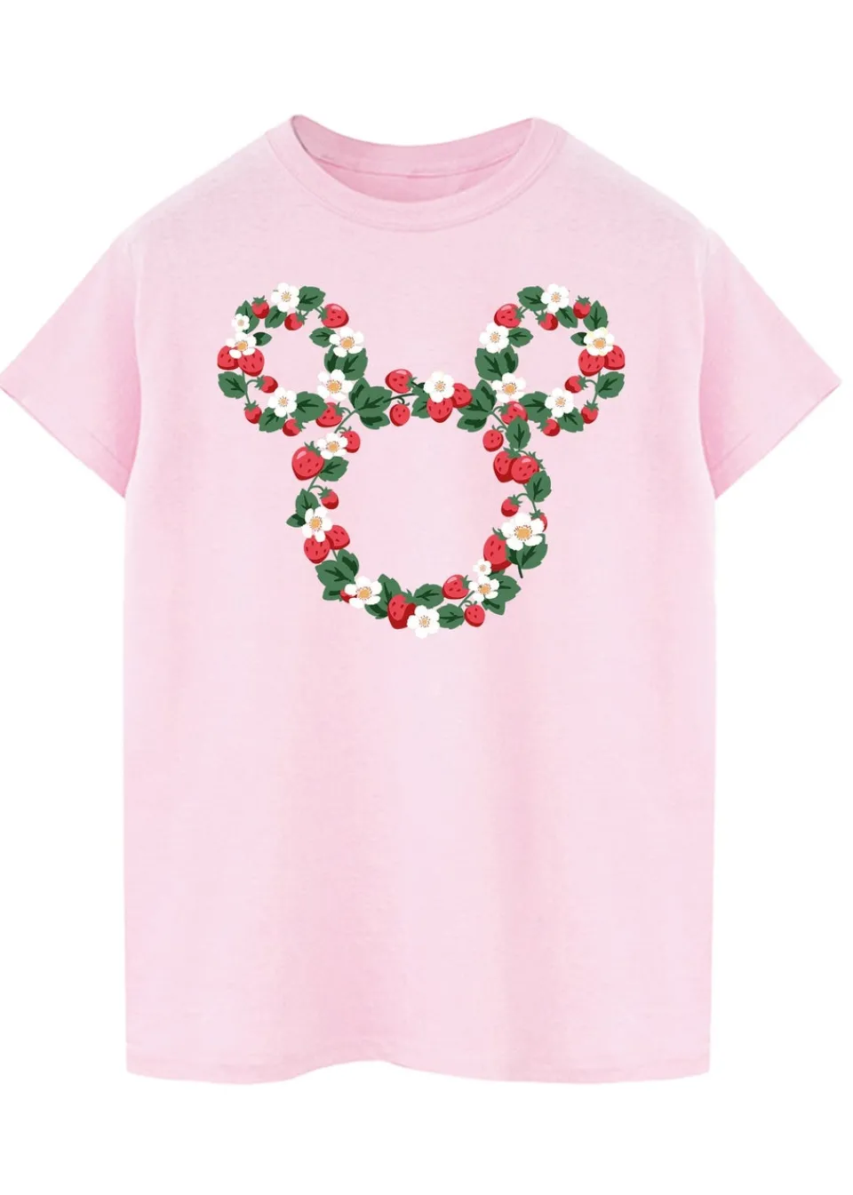 T-Shirts>Disney Mickey Mouse Strawberry Head Light Pink Boyfriend Fit Graphic T-Shirt