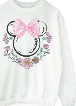 Loungewear>Disney Minnie Mouse Flowers Logo White Sweatshirt