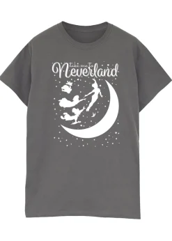 T-Shirts>Disney Peter Pan Take Me To Neverland Charcoal Printed Boyfriend Fit T-Shirt