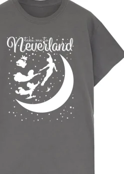 T-Shirts>Disney Peter Pan Take Me To Neverland Charcoal Printed Boyfriend Fit T-Shirt