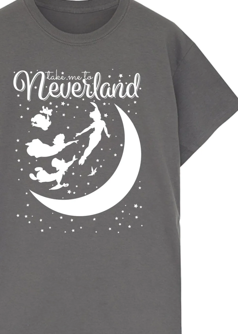 T-Shirts>Disney Peter Pan Take Me To Neverland Charcoal Printed Boyfriend Fit T-Shirt