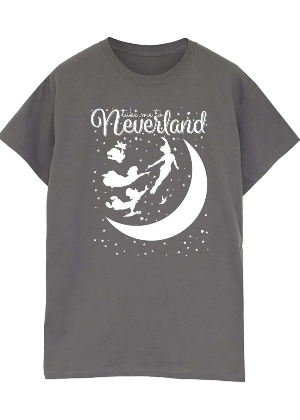 T-Shirts>Disney Peter Pan Take Me To Neverland Charcoal Printed Boyfriend Fit T-Shirt