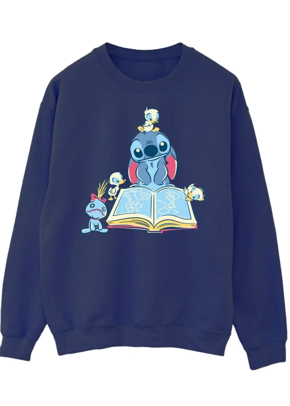 Tops>Disney Stitch Reading A Book Women Navy Printed Sweatshirt