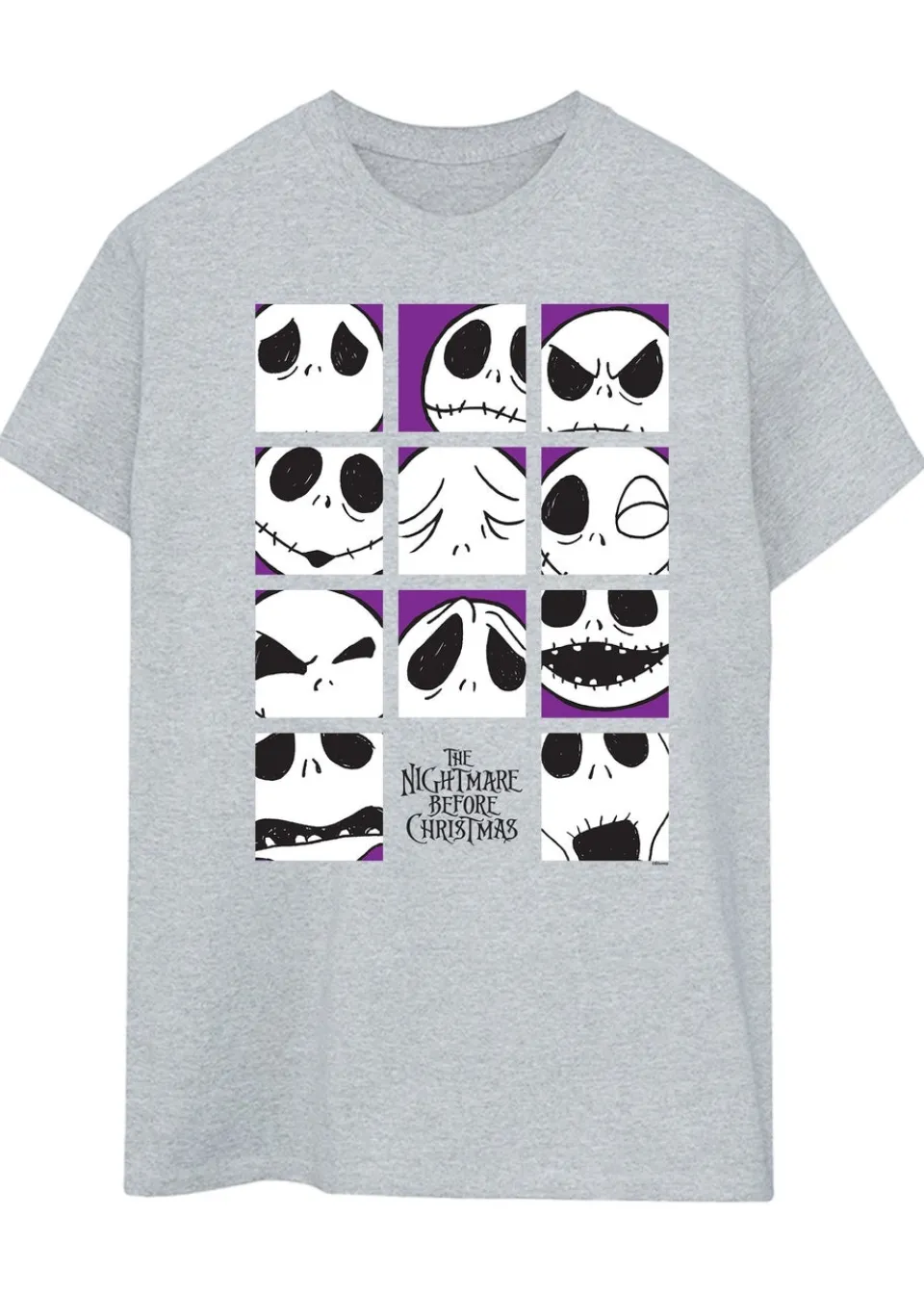 T-Shirts>Disney The Nightmare Before Christmas Jack Faces Heather Grey Printed Boyfriend Fit T-Shirt