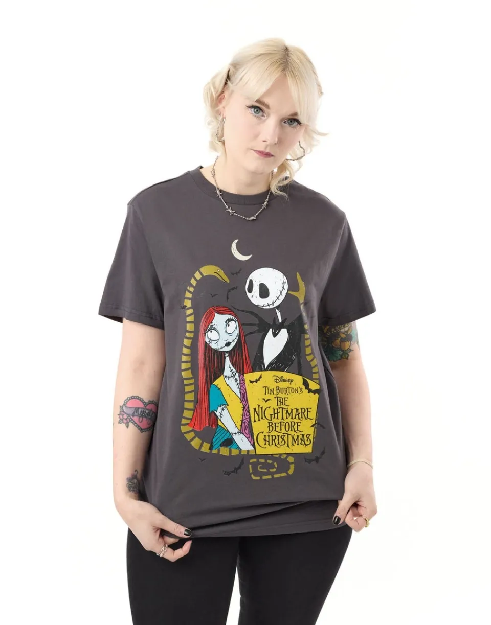 T-Shirts>Disney The Nightmare Before Christmas Jack & Sally Charcoal Short Sleeved T-Shirt