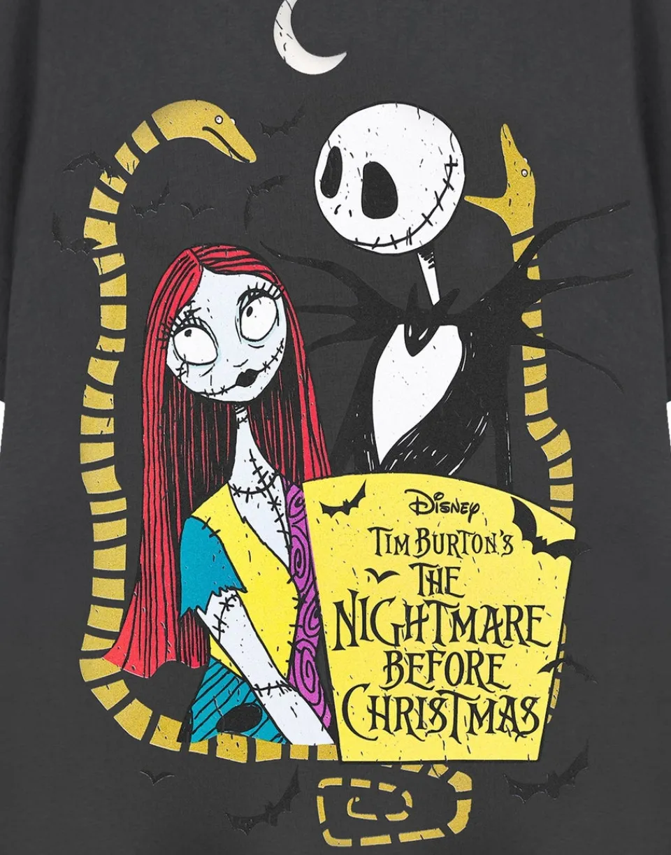 T-Shirts>Disney The Nightmare Before Christmas Jack & Sally Charcoal Short Sleeved T-Shirt