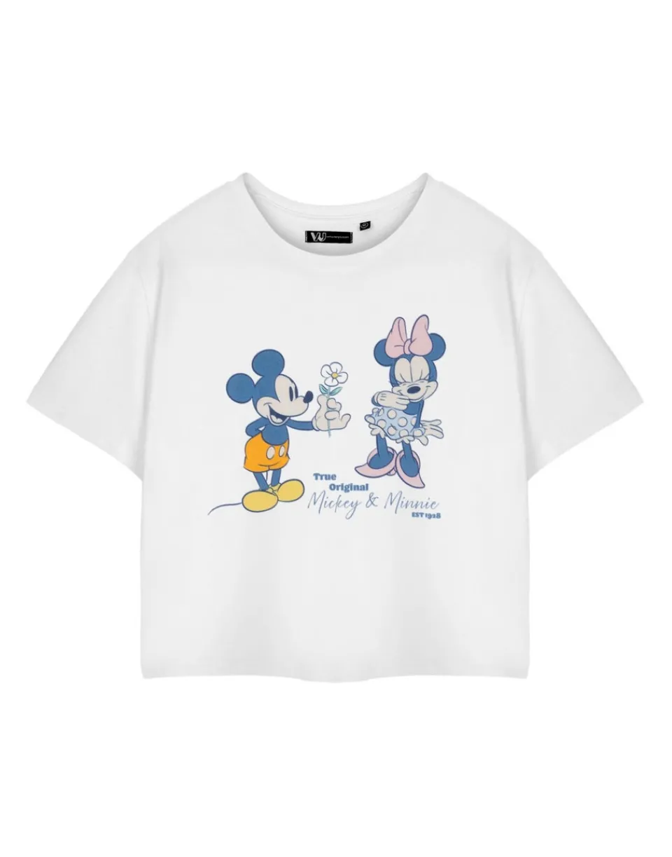 T-Shirts>Disney True Original Mickey & Minnie White Cropped Short Sleeved T-Shirt