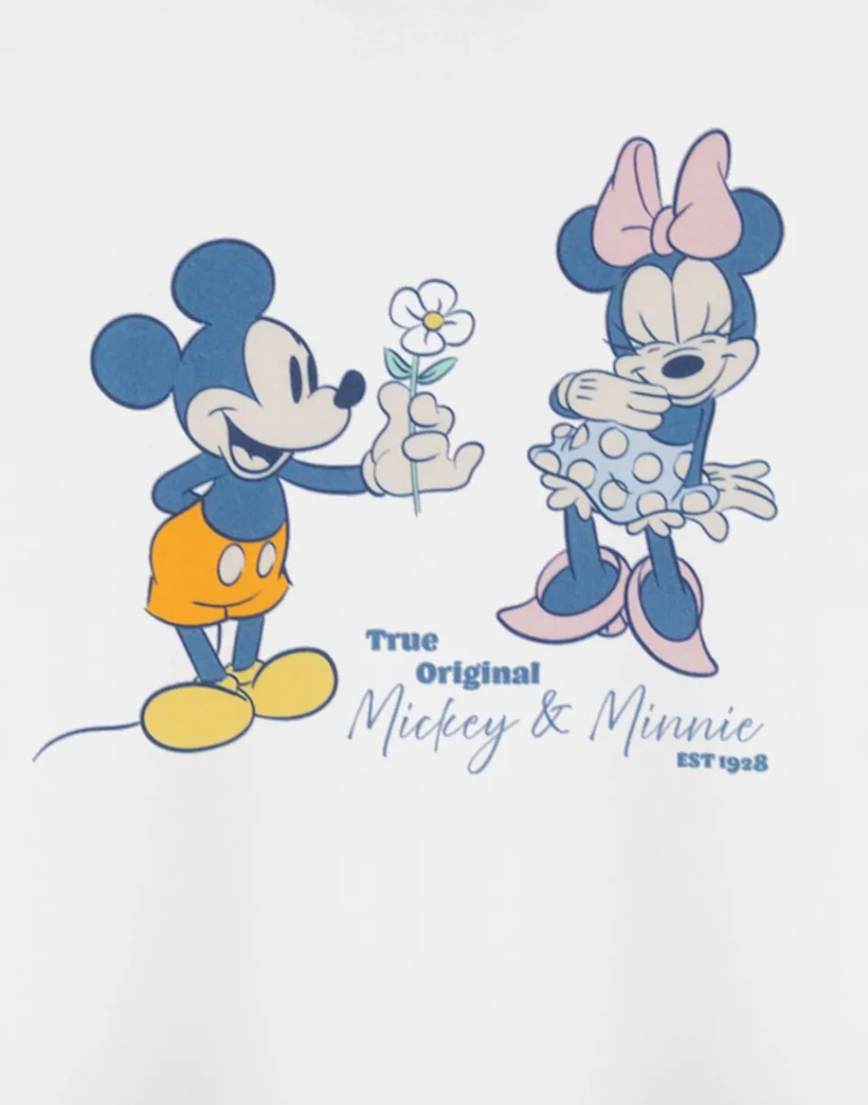 T-Shirts>Disney True Original Mickey & Minnie White Cropped Short Sleeved T-Shirt
