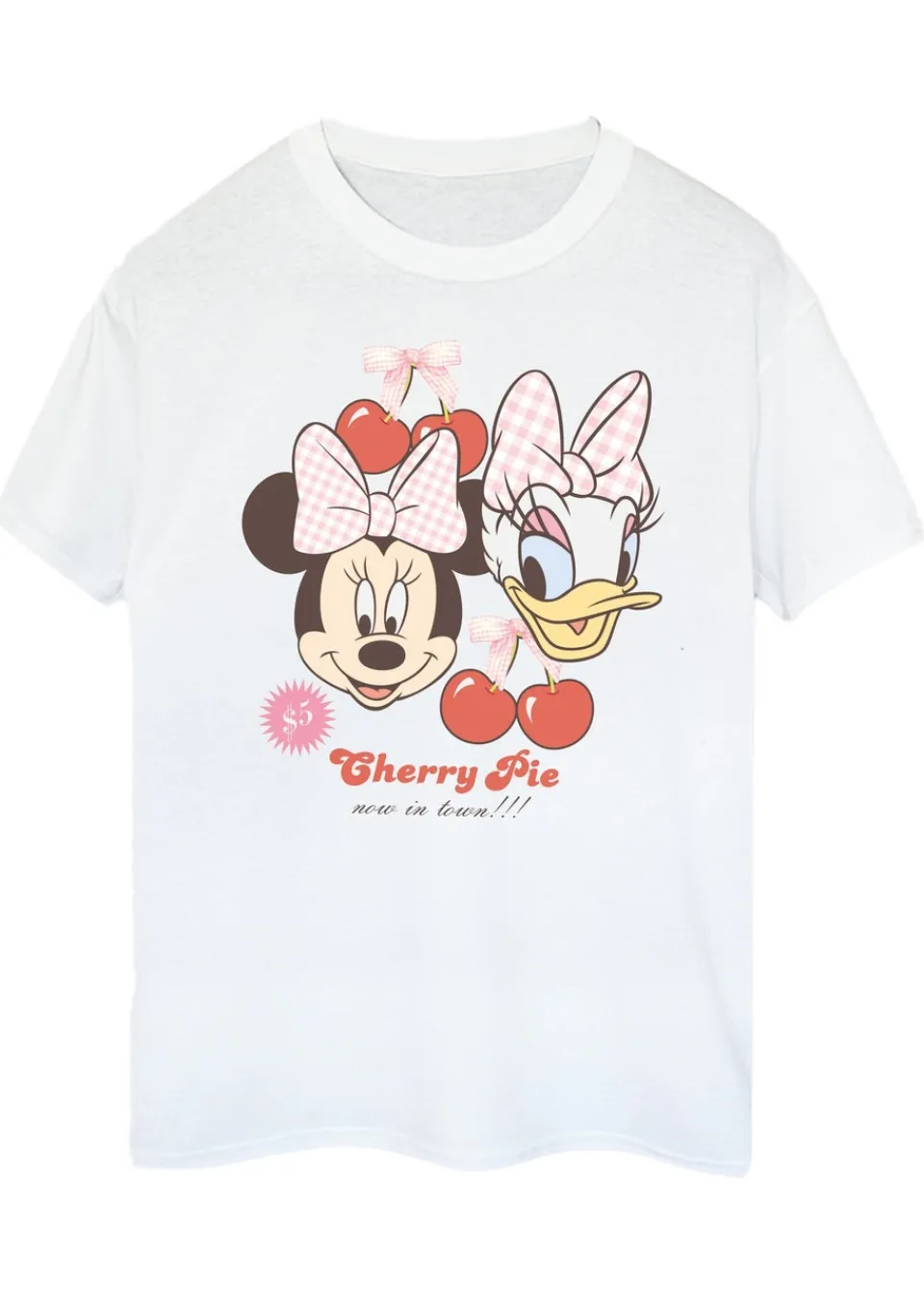 T-Shirts>Disney White Minnie Mouse Daisy Duck Cherry Boyfriend Fit T-Shirt